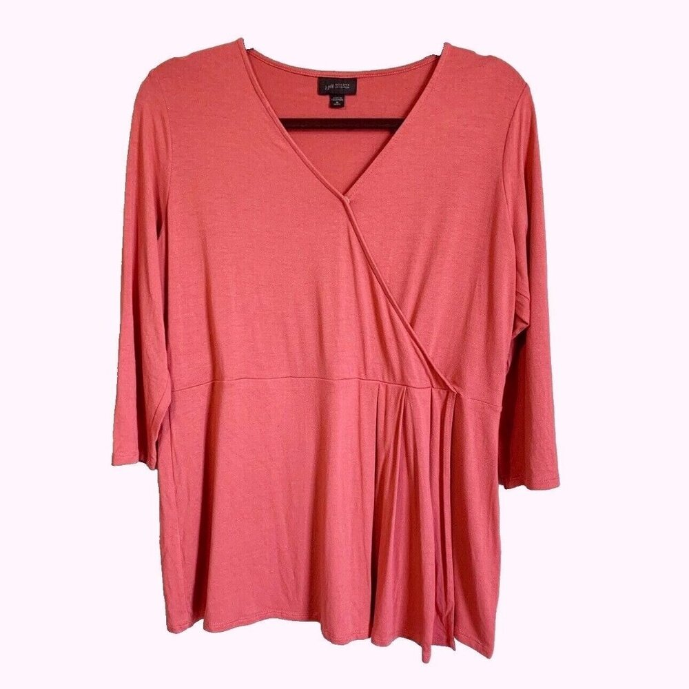 J. Jill Wearever Faux Wrap Top Women’s Medium Petite 3/4 Sleeves Terracotta